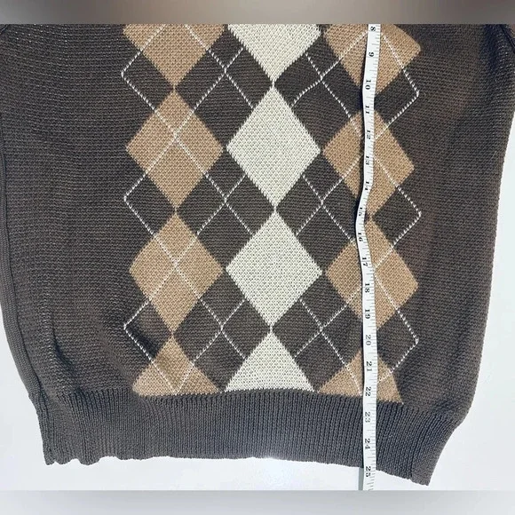 Argyle V-Neck Sweater, Brown, Women’s Size Medium, Baggy Fit, Karwuiio - Picture 11 of 12
